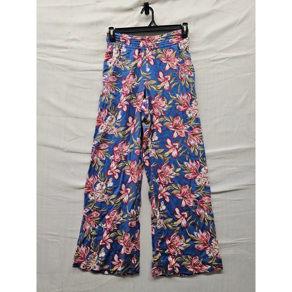 A New Day Womens Floral Wide Leg Pants Blue Linen Blend Casual Size XS